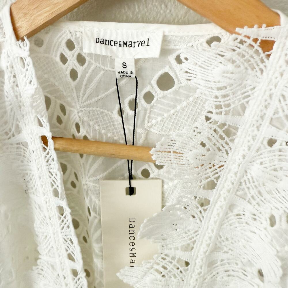 DANCE & MARVEL | Lace Eyelet Cover Up Kimono Wrap Tie  White Oversized | Small - Picture 3 of 9